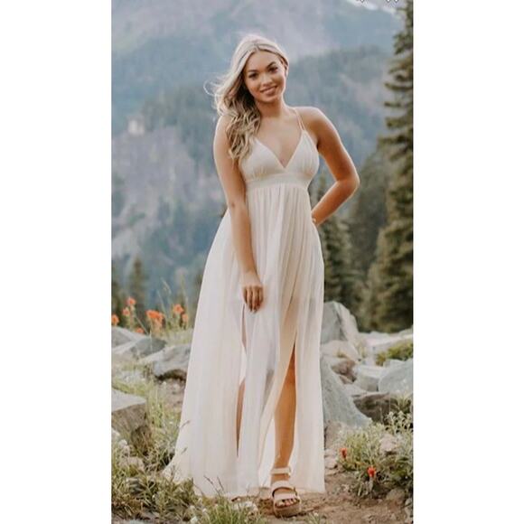 BLUSH BJ Womens off white prom party event dress sheer size Medium - Picture 2 of 8